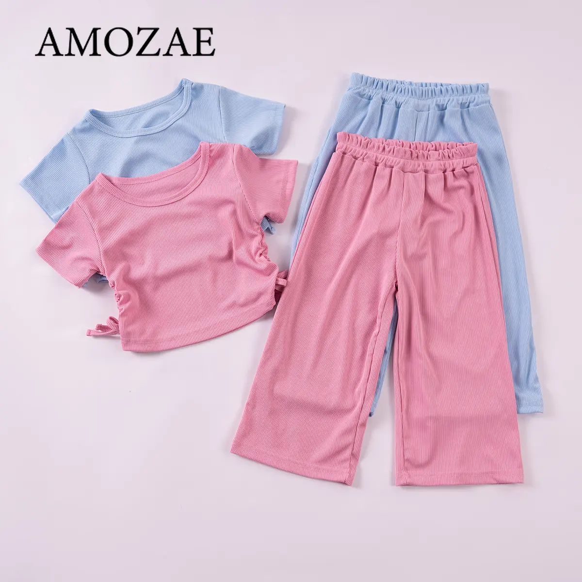Girls Solid Puff Short Sleeve T-shirt Tops+Shorts 2pcs Sets Children Vacation Korean Toddler Girl Clothes Party Outdoor
