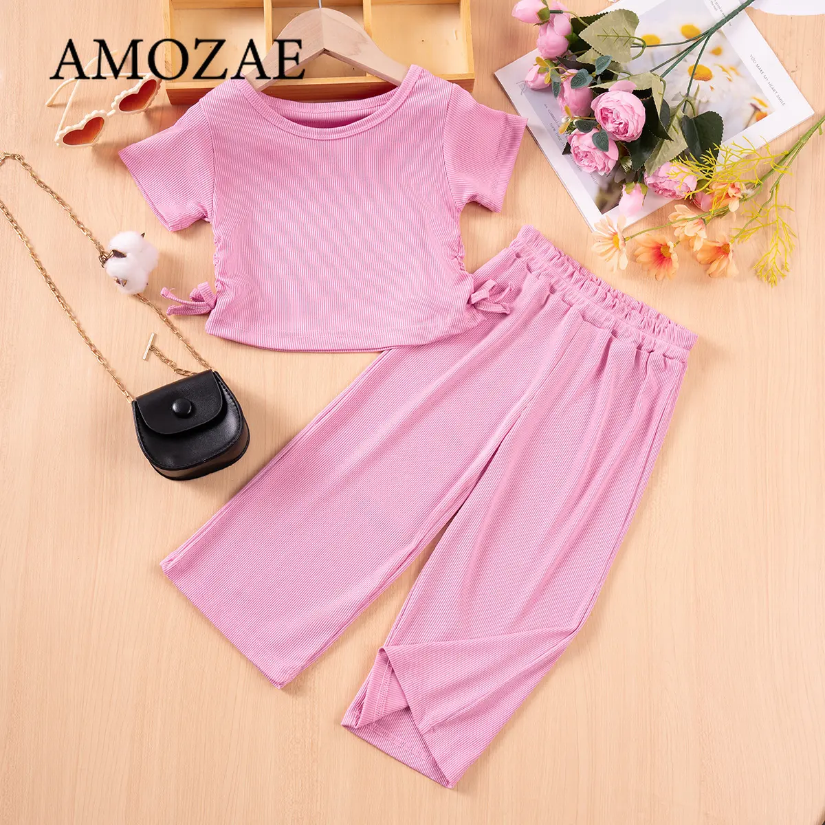Girls Solid Puff Short Sleeve T-shirt Tops+Shorts 2pcs Sets Children Vacation Korean Toddler Girl Clothes Party Outdoor