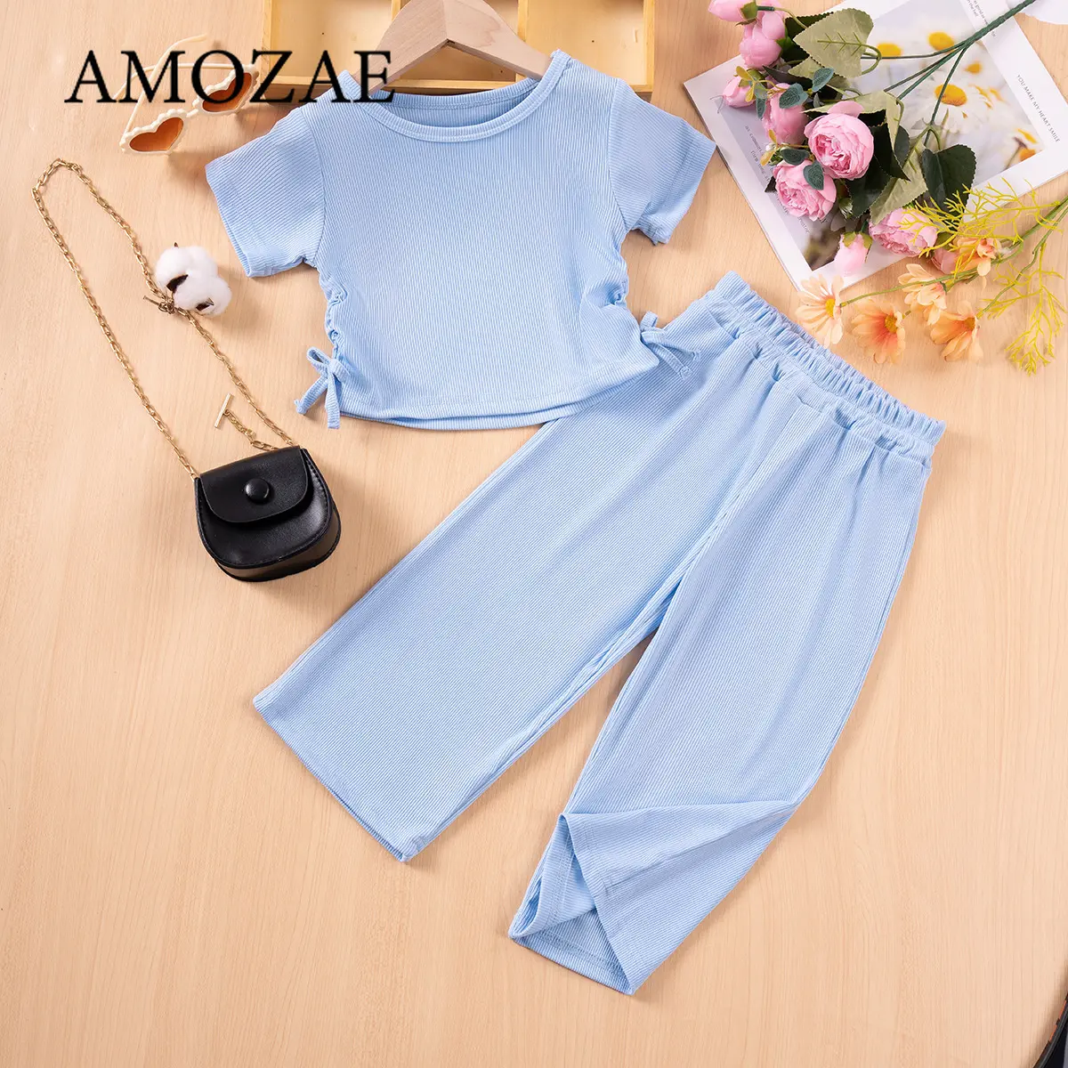Girls Solid Puff Short Sleeve T-shirt Tops+Shorts 2pcs Sets Children Vacation Korean Toddler Girl Clothes Party Outdoor