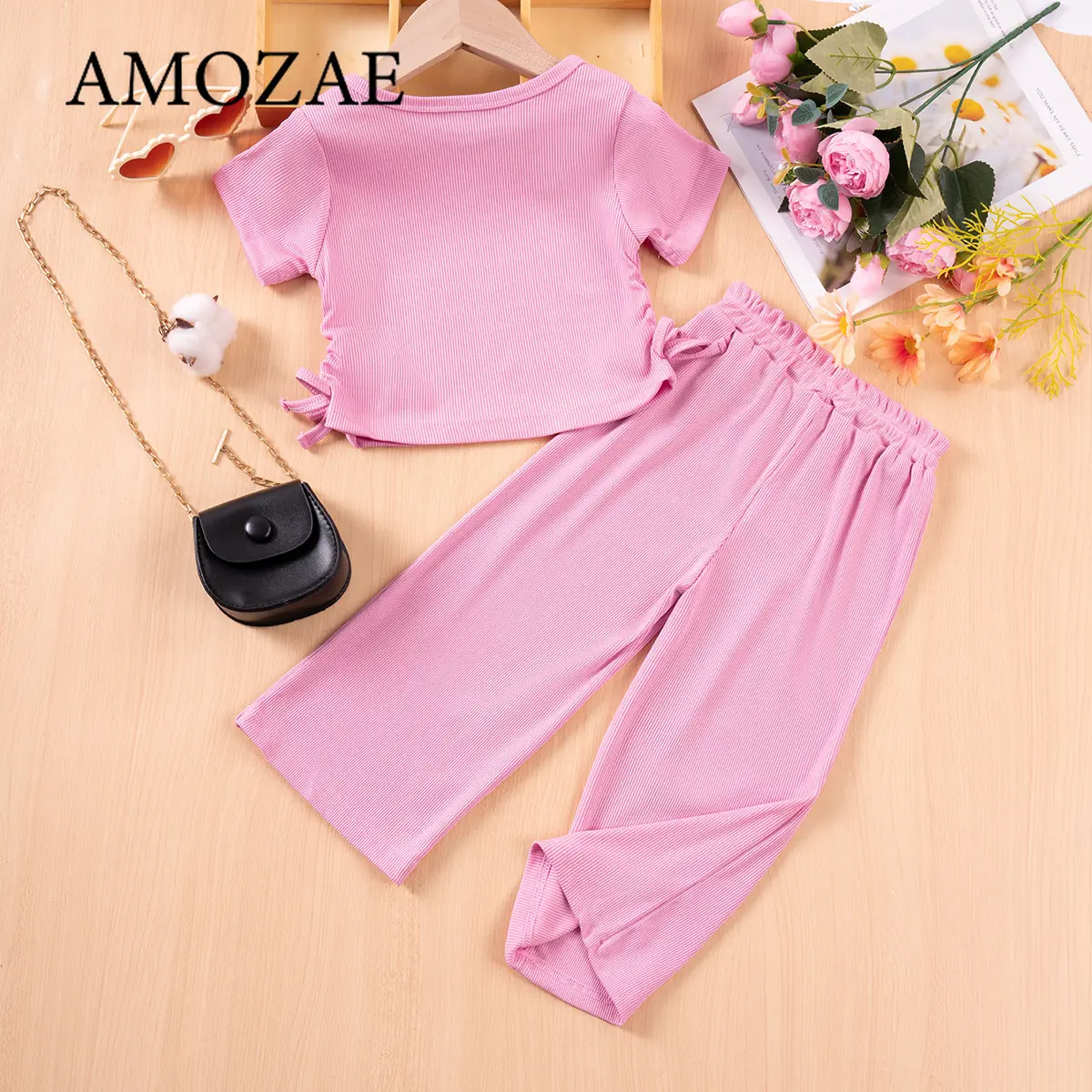 Girls Solid Puff Short Sleeve T-shirt Tops+Shorts 2pcs Sets Children Vacation Korean Toddler Girl Clothes Party Outdoor