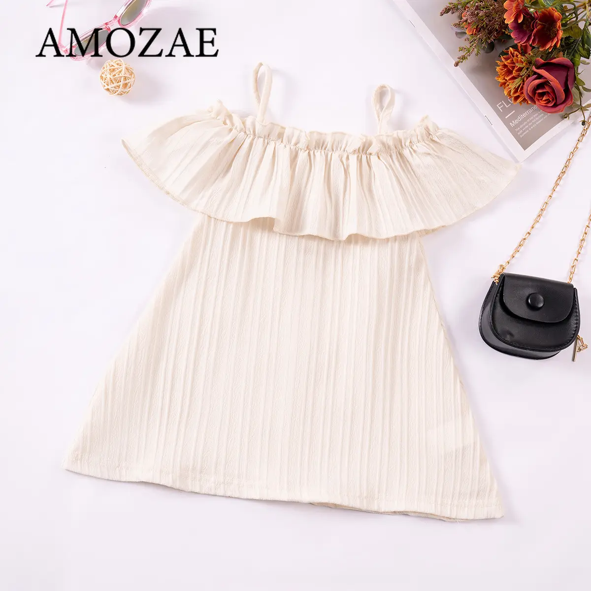 2025 Summer Girls Halter Backless Dress with Ruffle Edge Straps Suspender Skirt 1-6Y Cute Baby Toddler Outfit