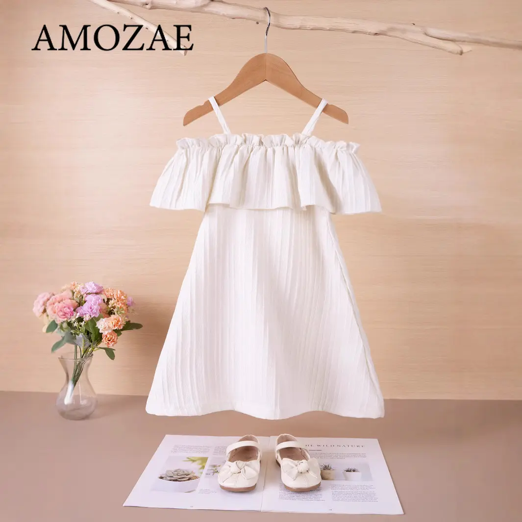 2025 Summer Girls Halter Backless Dress with Ruffle Edge Straps Suspender Skirt 1-6Y Cute Baby Toddler Outfit