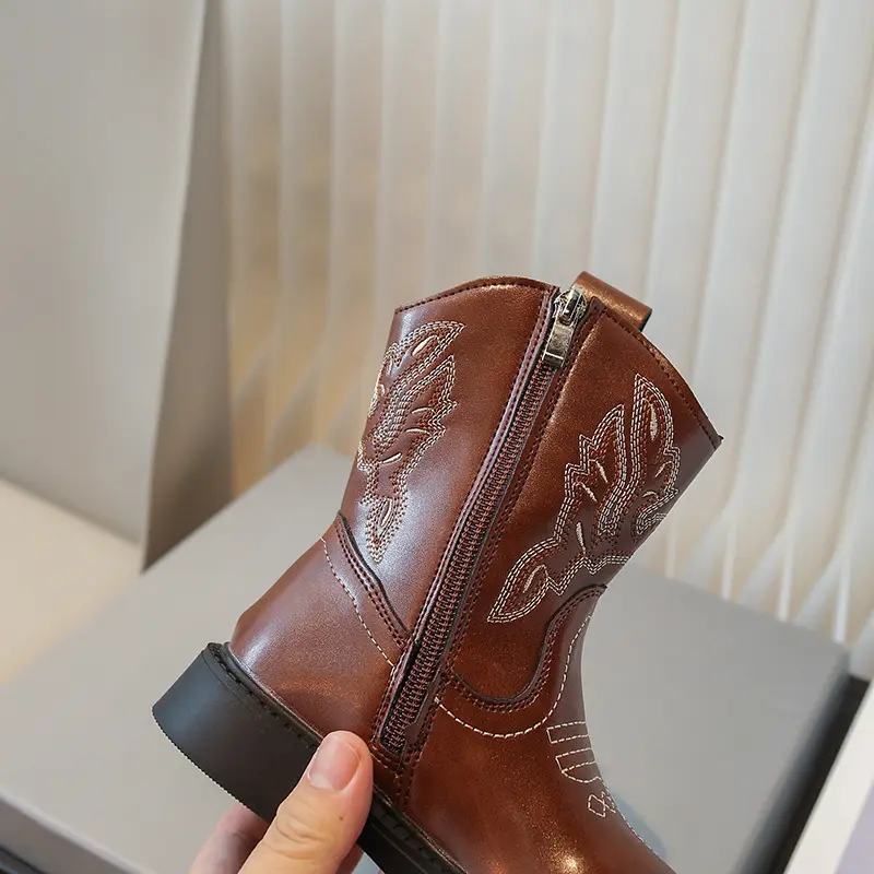 Children Vintage Boots Embroidered Non-Slip Waterproof Short Boots for Kids Boys Girls Autumn Fashion Student Cowboy Boots