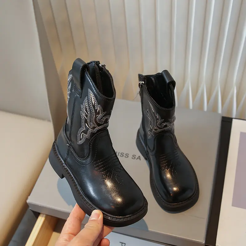 Children Vintage Boots Embroidered Non-Slip Waterproof Short Boots for Kids Boys Girls Autumn Fashion Student Cowboy Boots