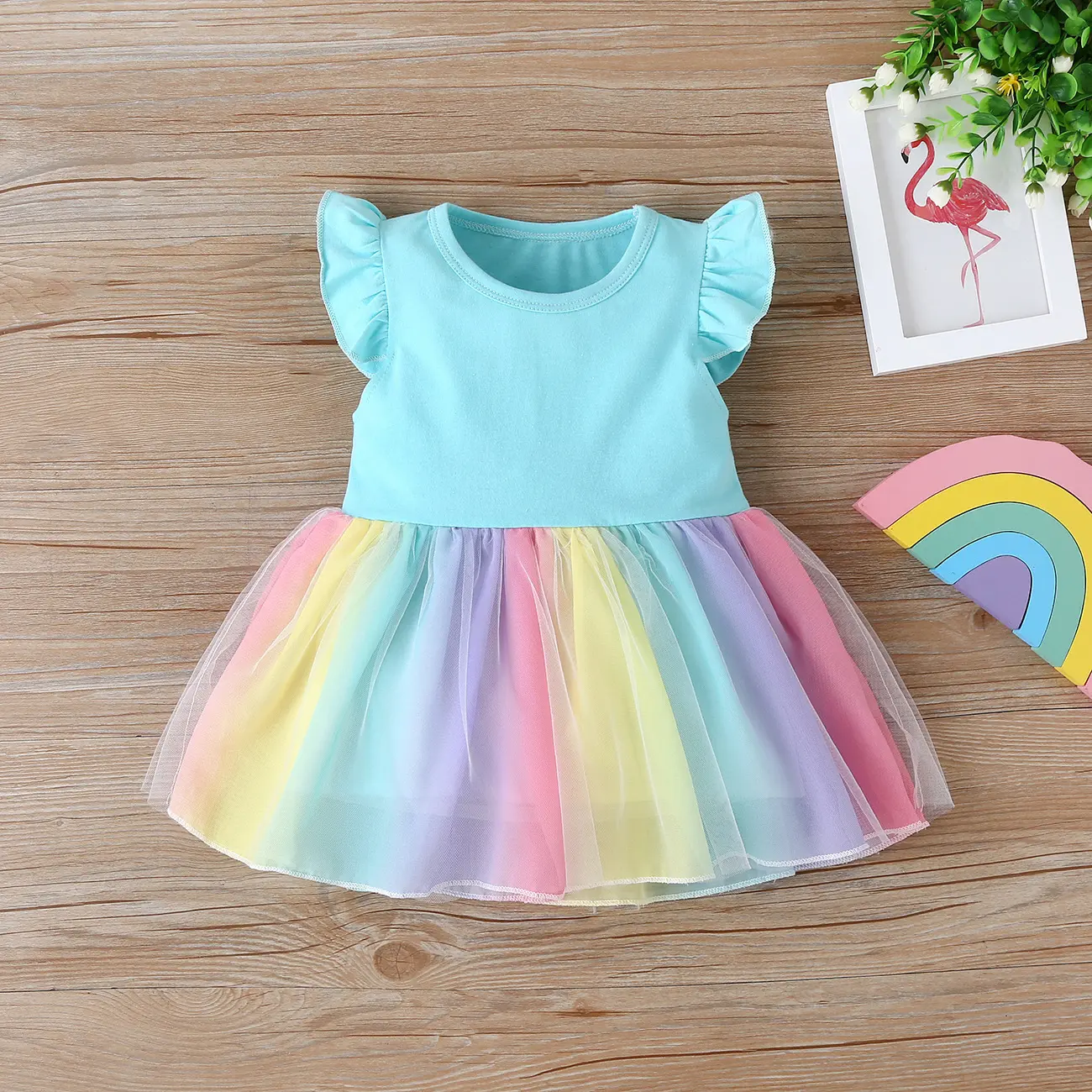 Baby Dresses Summer Rainbow Colorful Pattern Cute Girl Kid's Dress Cute Casual Baby Girls Princess Dresses