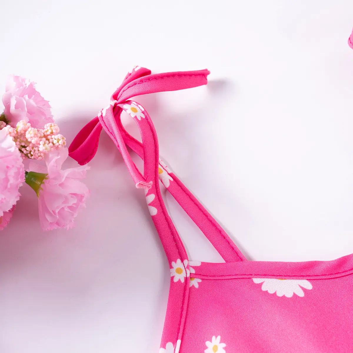Baby Girls 0-7Y Summer 2Pcs Set Suspenders Ruffles Sleeveless Bow Top Daisy Ice Cream Print Breathable Casual Vacation Outfit