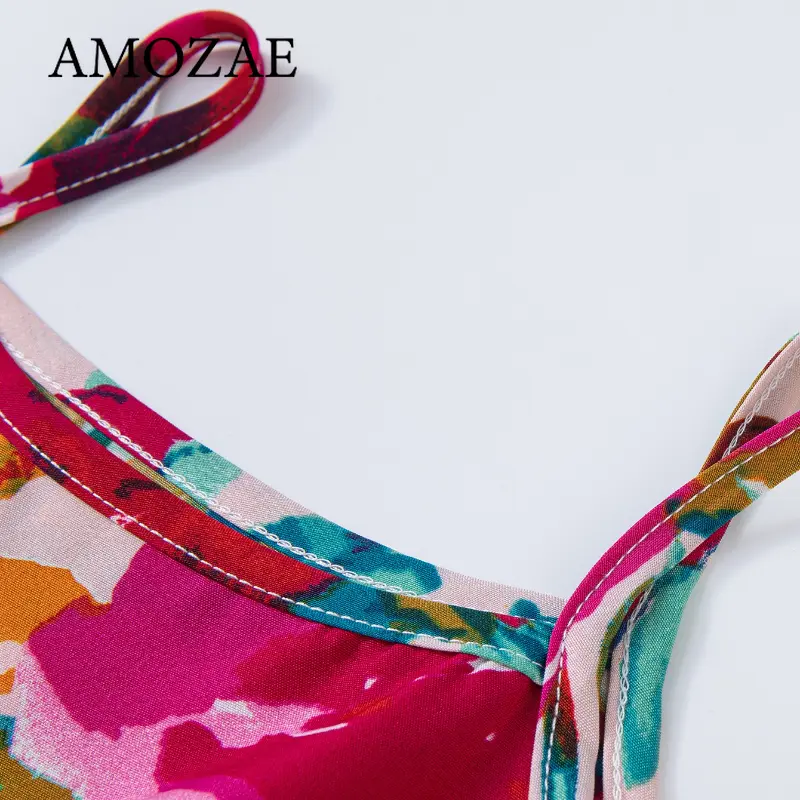 Summer Girls Dress Cute Casual Sleeveless Graffiti or Floral Print Pink Suspender Dress for Outdoor Vacation