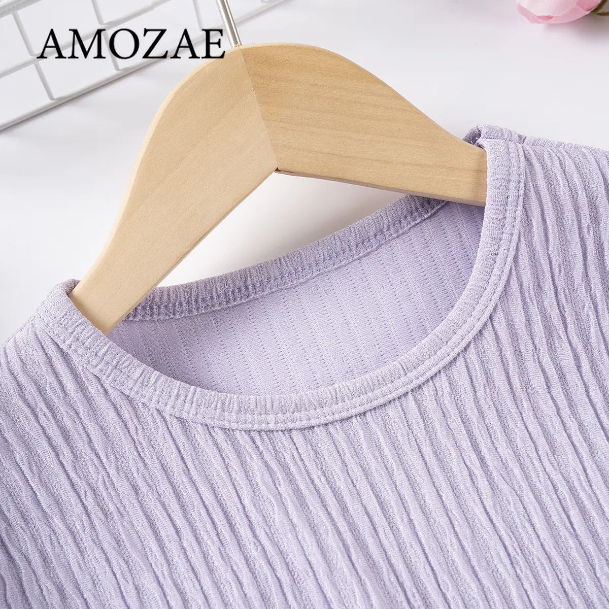 Baby Girls Summer Outfits Solid Color Loose Crew Neck Short Sleeve Tops and Casual Pants 2Pcs Suits 0-5Y Wide Leg Stripe Sets