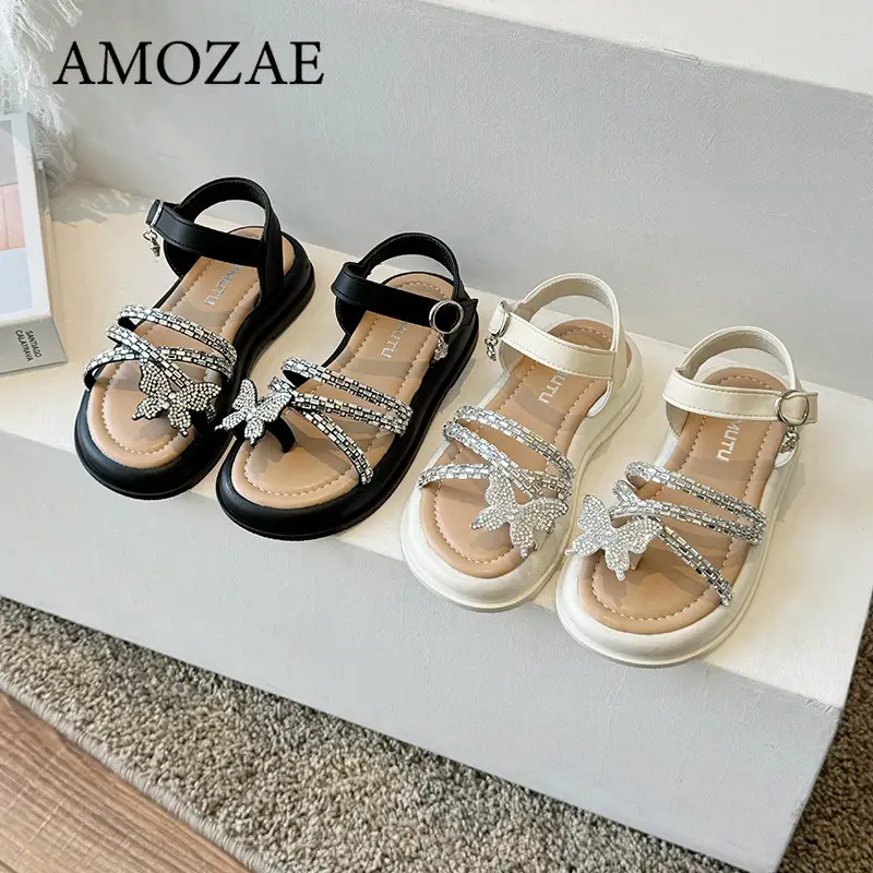 Summer Princess Sandals For Girls Luxury Pearl Rhinestone Teenager Girl's Sandals Soft-soled Anti-slippery Kid's Sandals