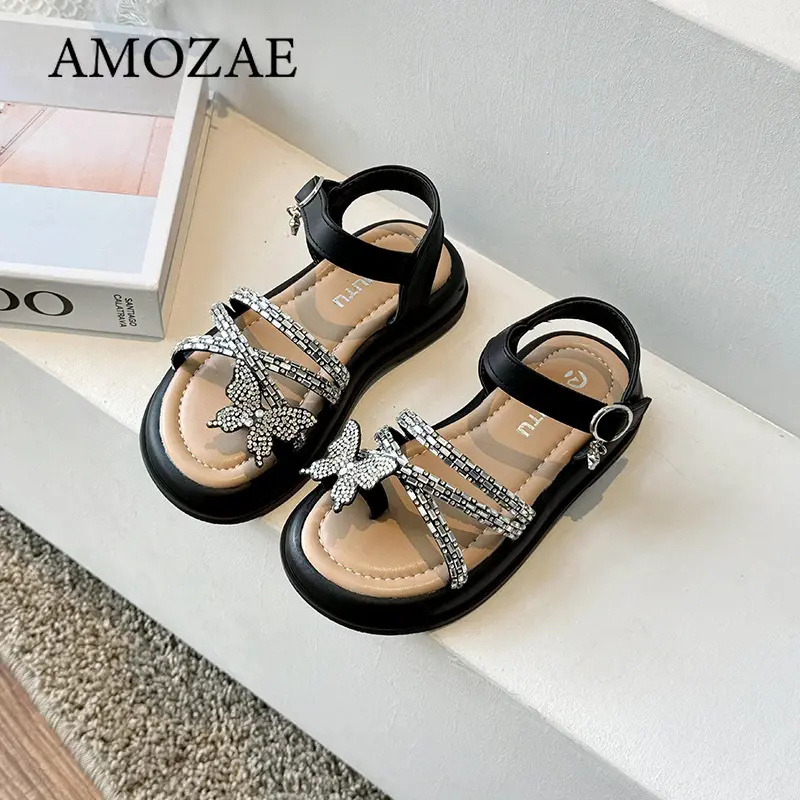Summer Princess Sandals For Girls Luxury Pearl Rhinestone Teenager Girl's Sandals Soft-soled Anti-slippery Kid's Sandals
