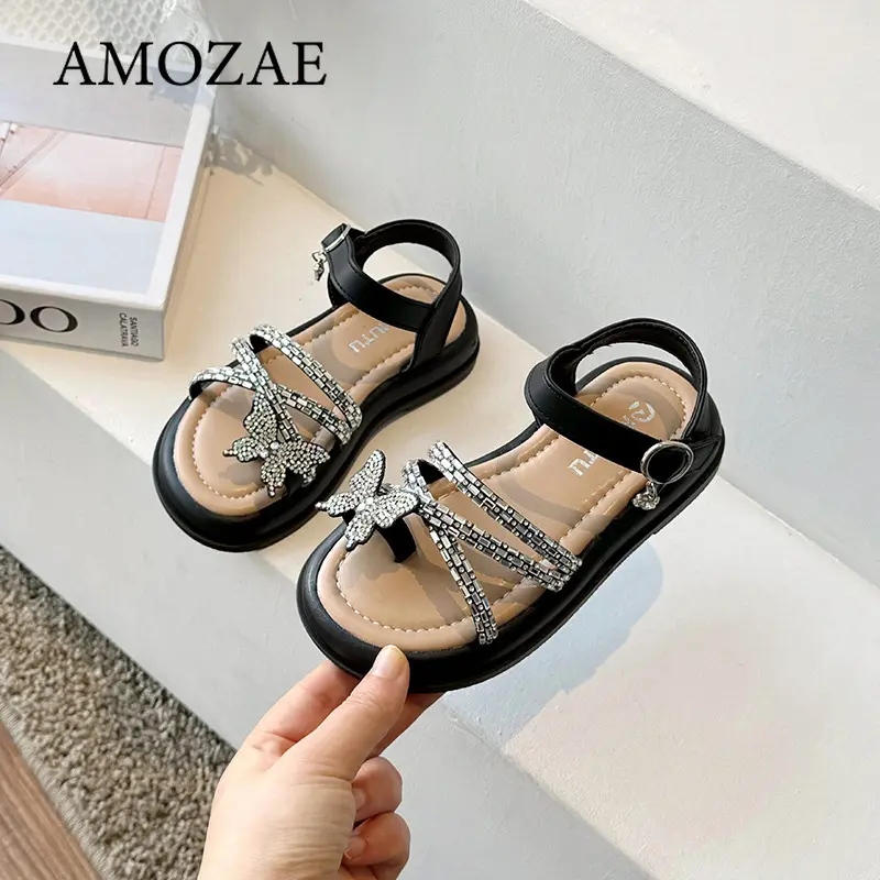 Summer Princess Sandals For Girls Luxury Pearl Rhinestone Teenager Girl's Sandals Soft-soled Anti-slippery Kid's Sandals