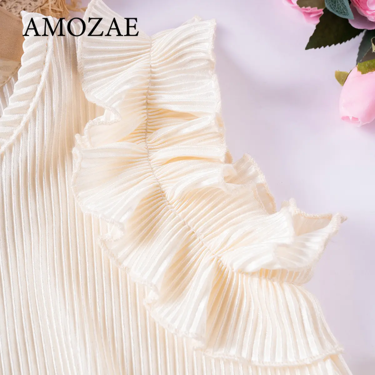 Girls Summer Suit Solid Color Sleeveless Top Trousers Elastic Waist Soft 1-7Y Baby Ruffled Ribbed 2PCS Set Kids Outfits Clothes