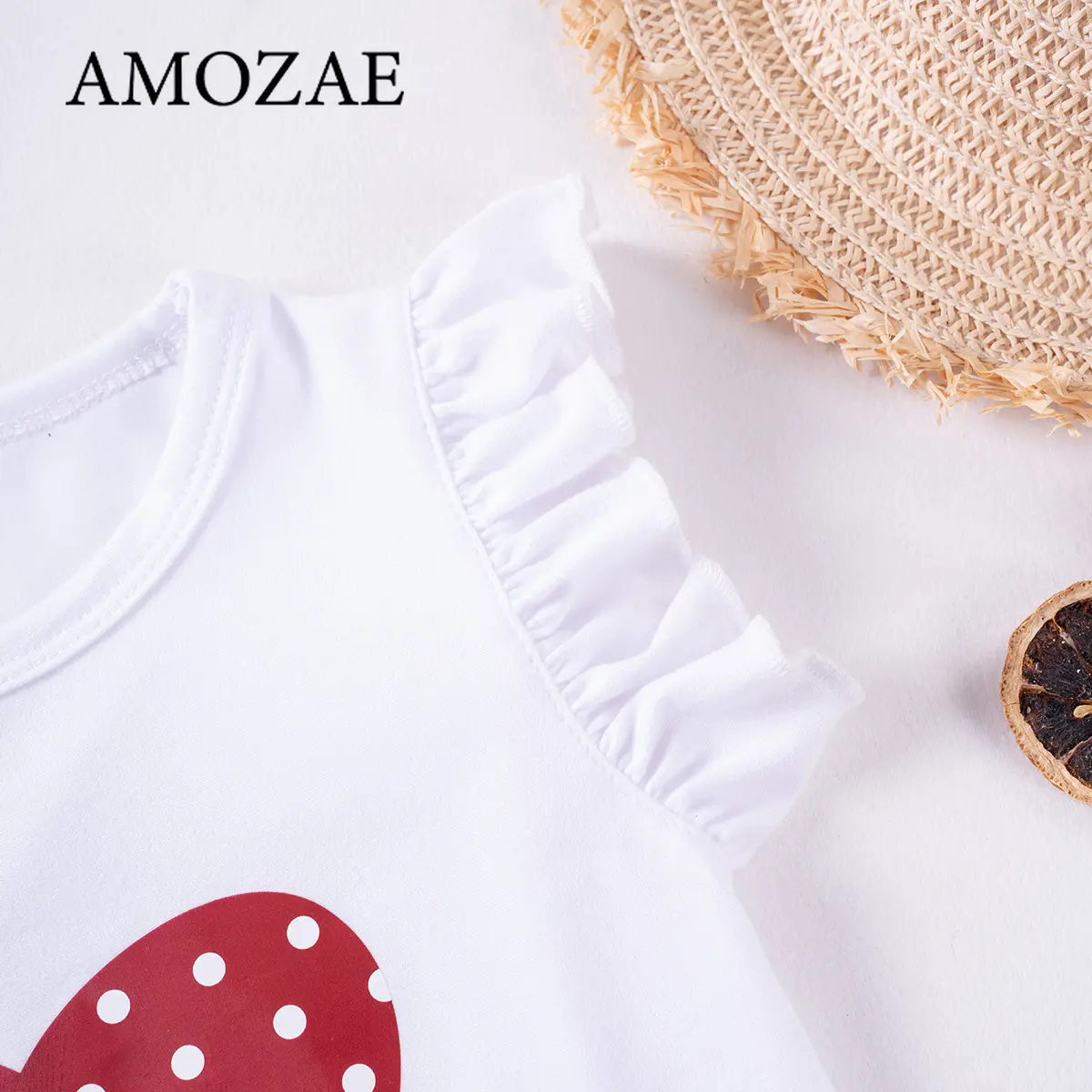 Toddler Girl Summer Outfit 2PC Set Cute Printed Top with Polka Dot Bow Skirt Fly Sleeve or Ruffle Sleeve Styles