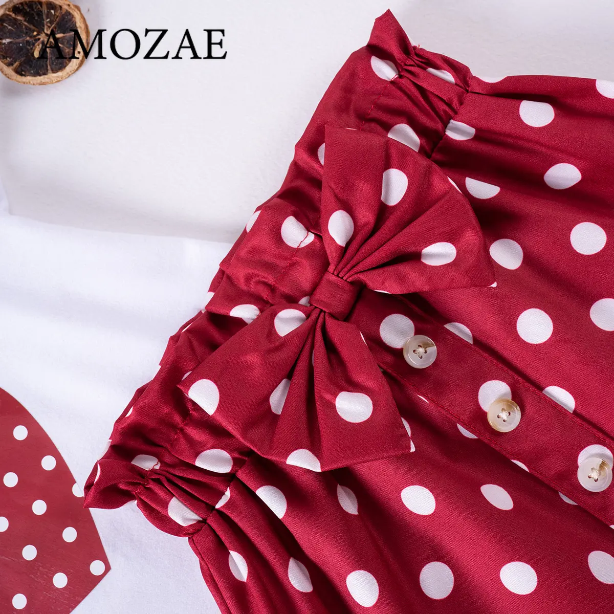 Toddler Girl Summer Outfit 2PC Set Cute Printed Top with Polka Dot Bow Skirt Fly Sleeve or Ruffle Sleeve Styles