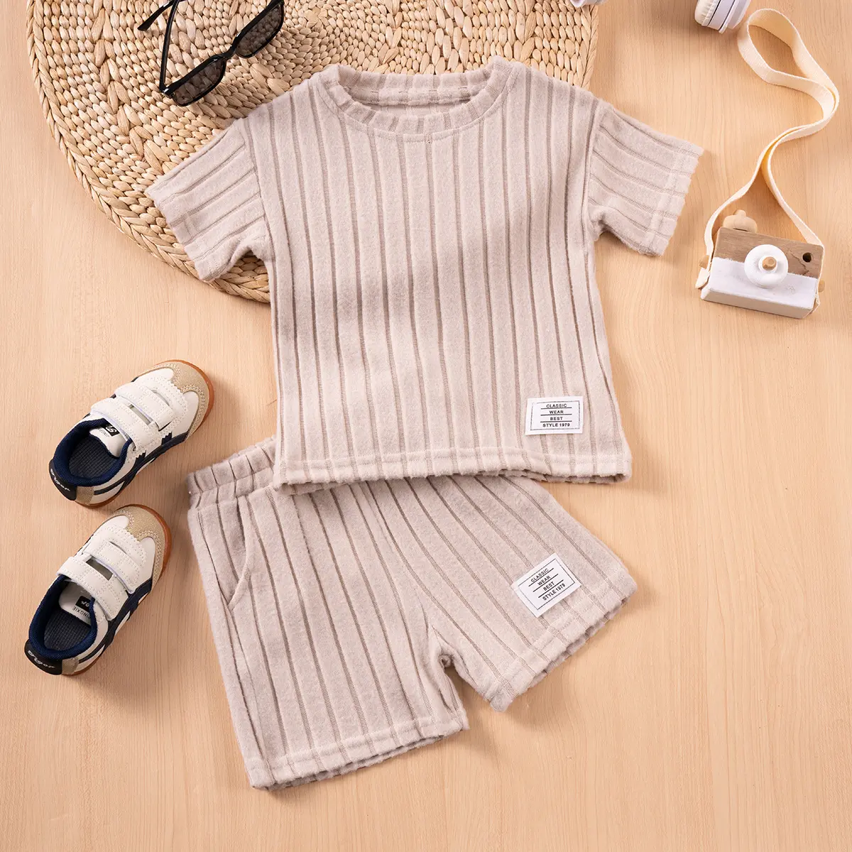 Summer Kids Clothes Set for Boys & Girls - Striped T-Shirt with Shorts or Solid Top with Bootcut Pants Casual Outfits 1-7 Years