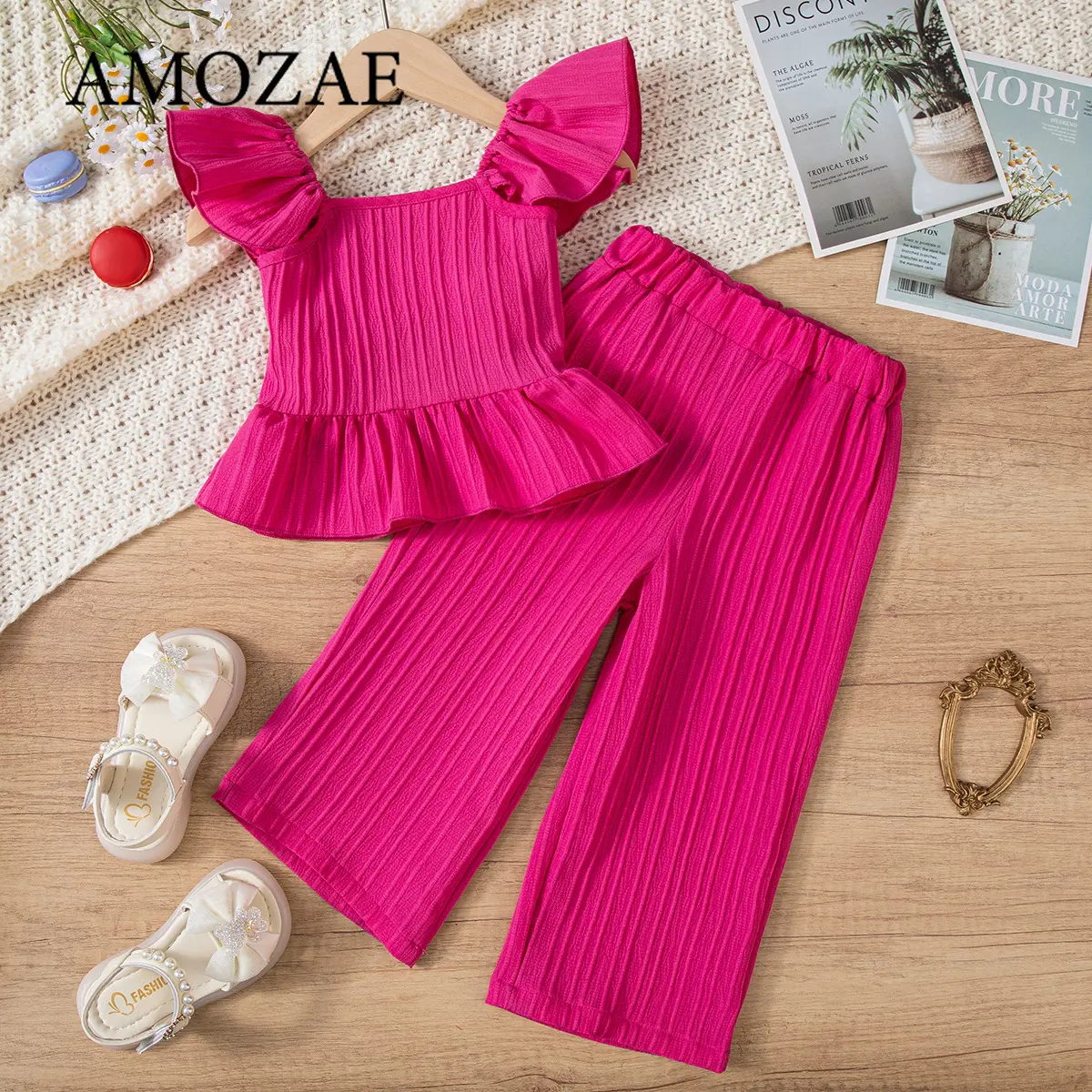 2025 Girls' Fashion Summer clothes Sets fly sleeves Tops + Pants Suits Y2K Street Casual 2pcs Children Clothing