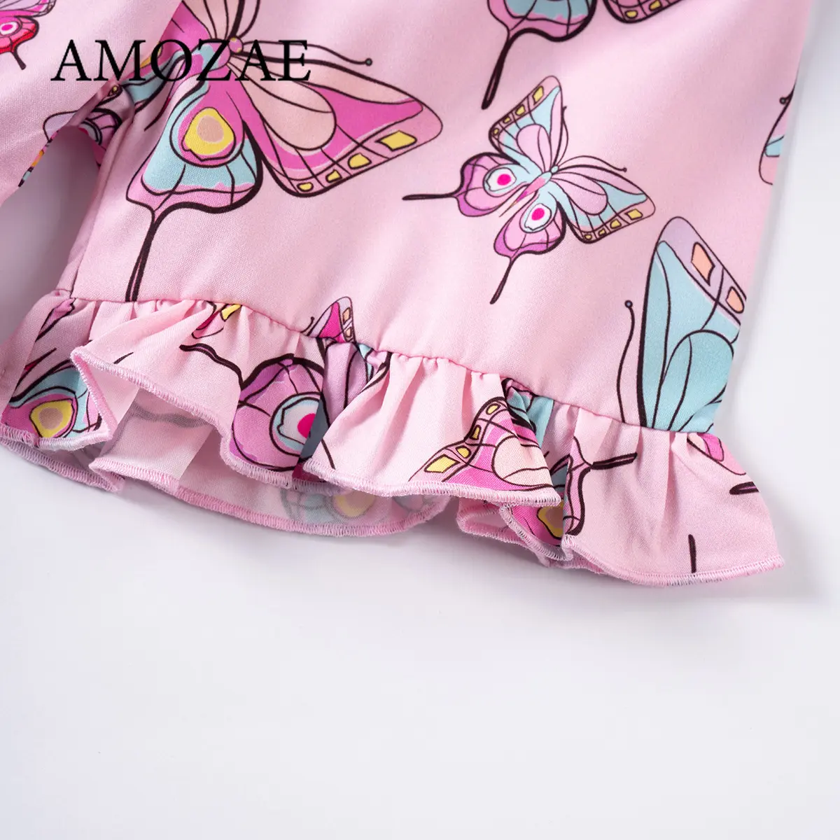 Baby Girls Summer Outfit 0-6Y 2PCS Set Solid Suspenders Top Colorful Ruffled Sleeveless with Butterfly Print Shorts Casual Wear