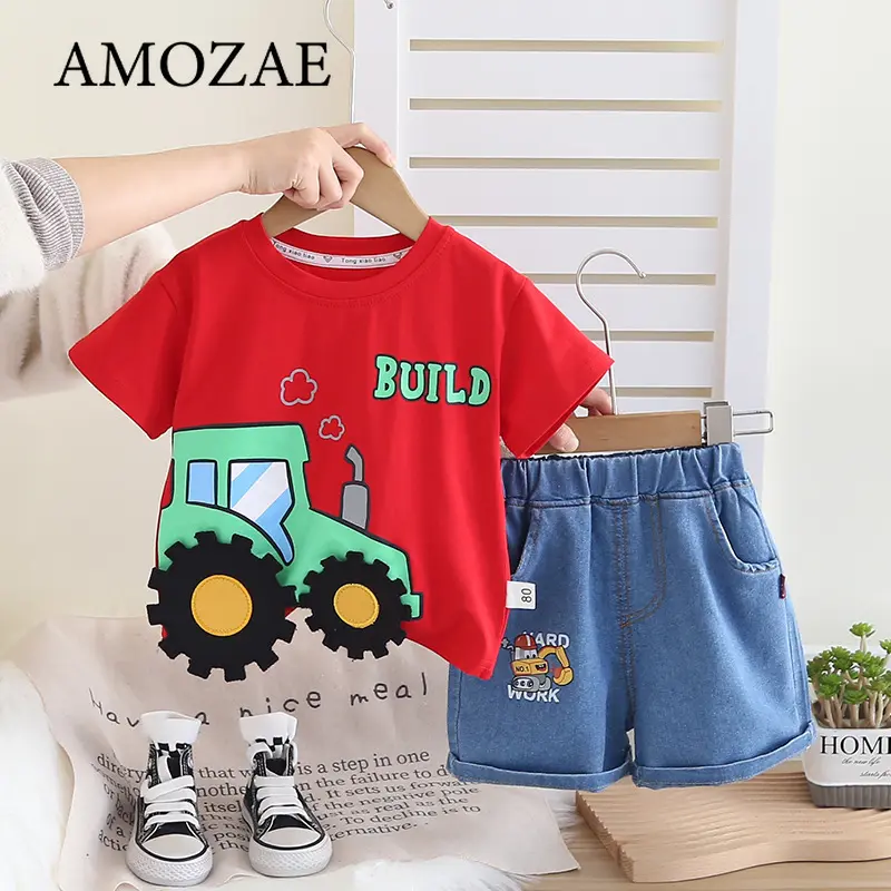 Summer Toddler Boy Outfits Casual Tractor Print New Fashion Childrens Boys T-shirts Tops and Shorts Two Piece Clothes Set