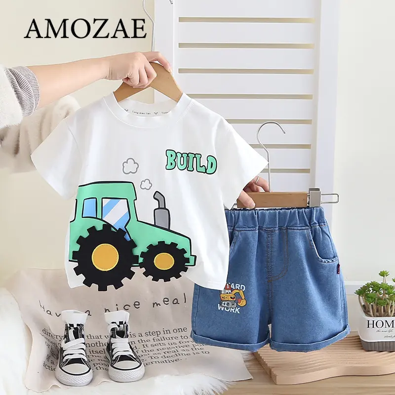 Summer Toddler Boy Outfits Casual Tractor Print New Fashion Childrens Boys T-shirts Tops and Shorts Two Piece Clothes Set