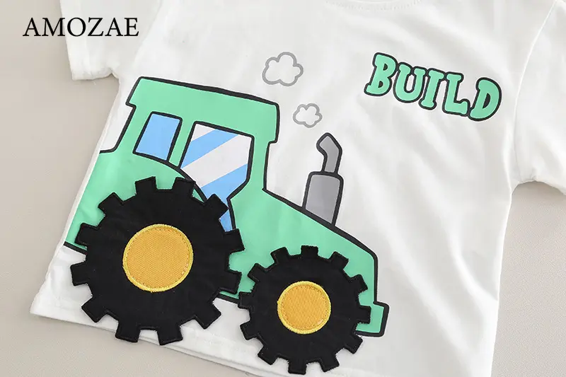 Summer Toddler Boy Outfits Casual Tractor Print New Fashion Childrens Boys T-shirts Tops and Shorts Two Piece Clothes Set
