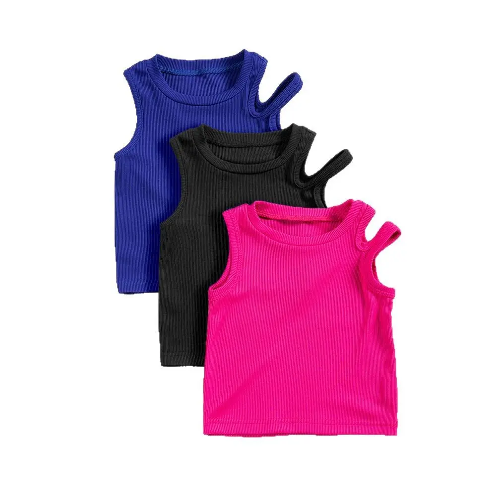 Summer Girls 3PC Outfit Sleeveless Tshirts Tank Tops 3 Color Set Shoulder Strap Design Casual Party Wear Toddler Clothes