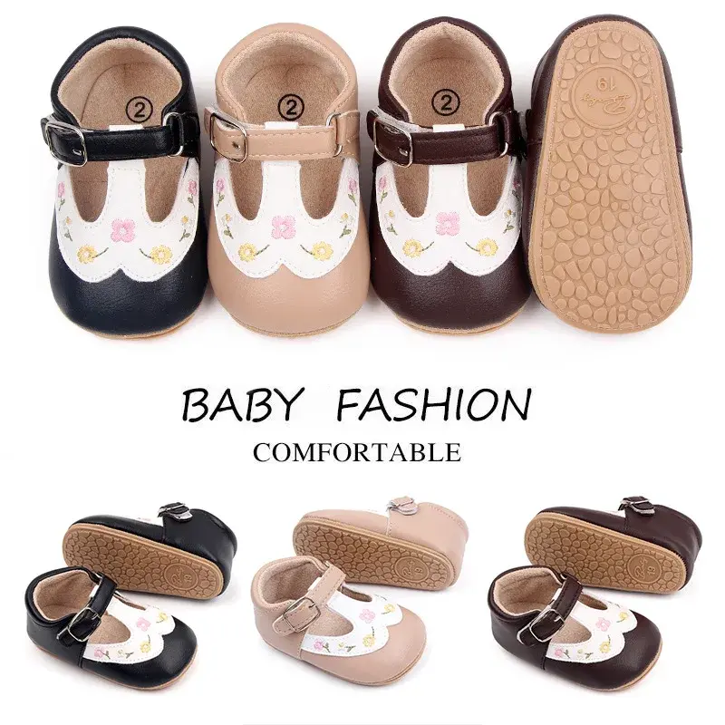 Baby Shoes Embroidery Flowers Flats First Walkers Festival Spring Autumn Flower Princess Dress No-Slip Shoes Footwear