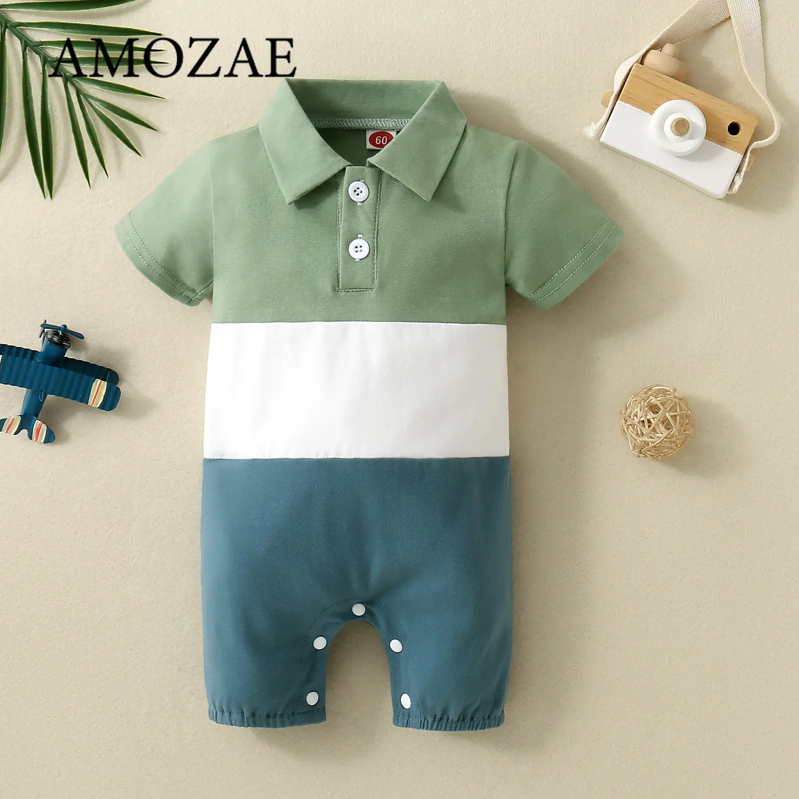 Newborn 0-18 Baby Jumpsuit Casual Color Blocking Shirt Cotton Comfortable And Soft For Boys And Girls Summer Short Sleeved