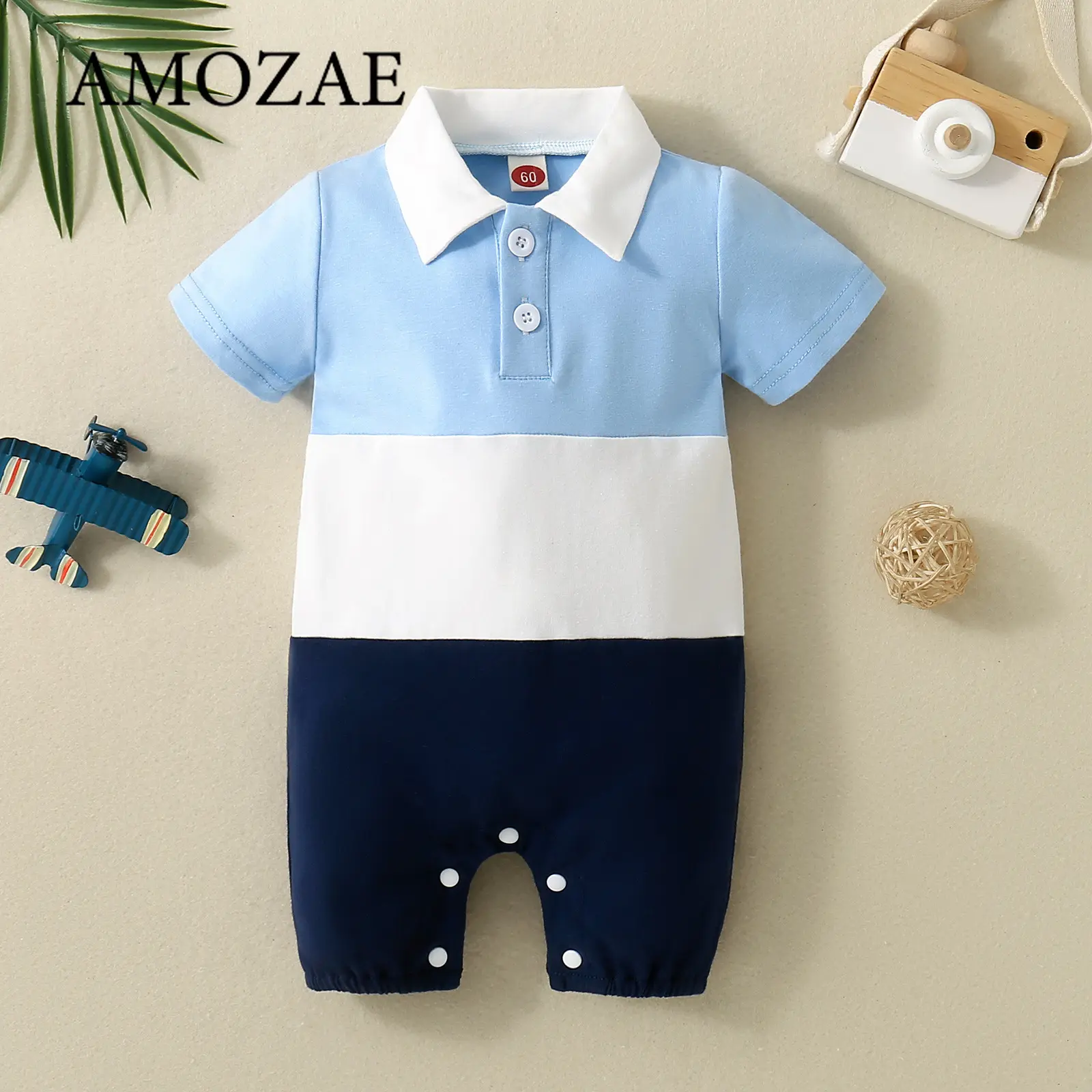 Newborn 0-18 Baby Jumpsuit Casual Color Blocking Shirt Cotton Comfortable And Soft For Boys And Girls Summer Short Sleeved