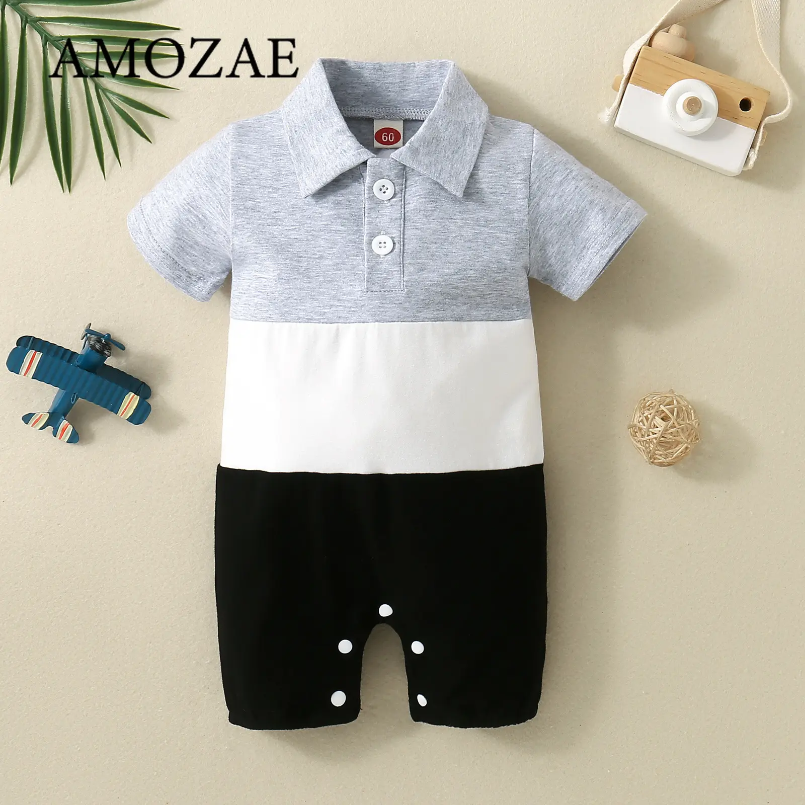 Newborn 0-18 Baby Jumpsuit Casual Color Blocking Shirt Cotton Comfortable And Soft For Boys And Girls Summer Short Sleeved
