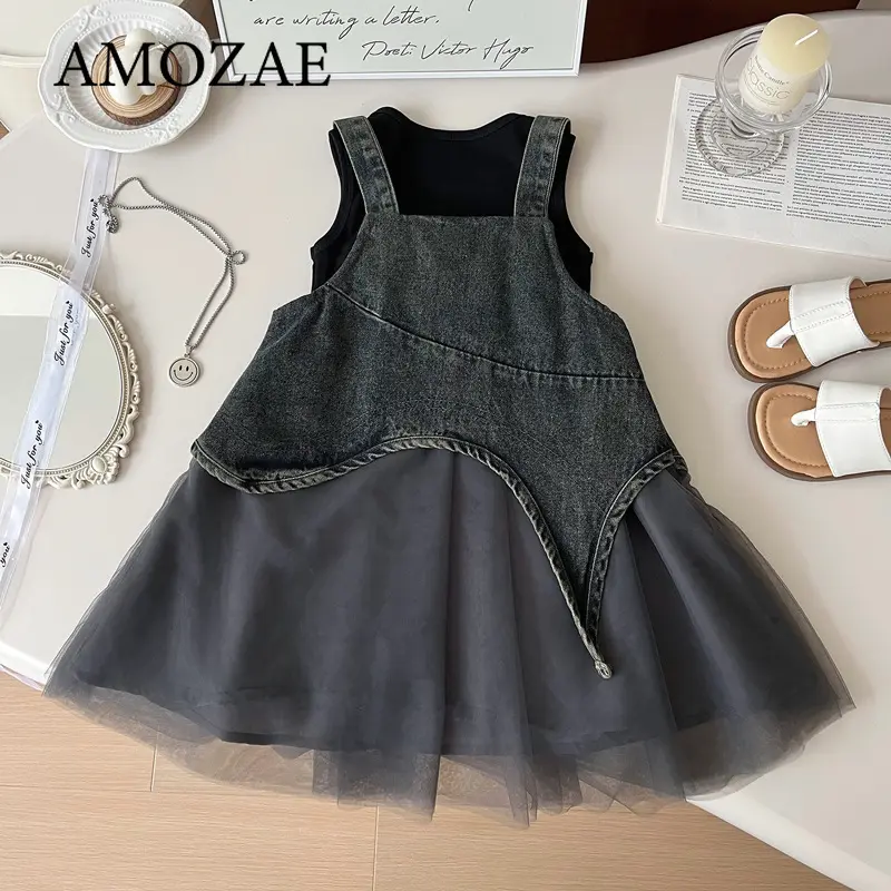 Summer Children Clothing Sets Sleeveless T-shirt + Denim Strappy Skirt Girls Clothes for 2 To 7 Years Baby Girl Outfit Skirt Set