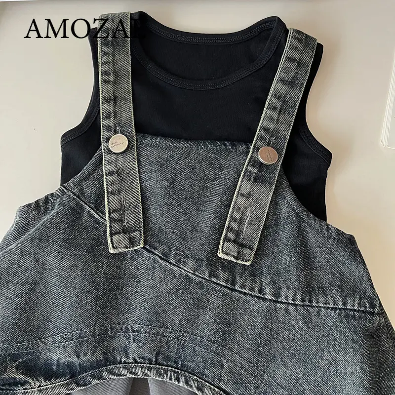 Summer Children Clothing Sets Sleeveless T-shirt + Denim Strappy Skirt Girls Clothes for 2 To 7 Years Baby Girl Outfit Skirt Set