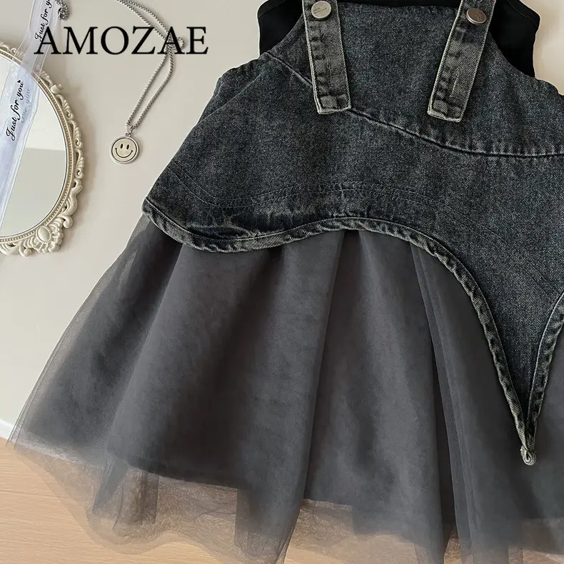 Summer Children Clothing Sets Sleeveless T-shirt + Denim Strappy Skirt Girls Clothes for 2 To 7 Years Baby Girl Outfit Skirt Set