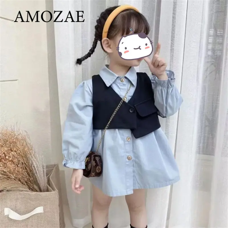 Baby Girl Clothes Suit Long Sleeve Shirt Dress+Vest Fashion Korean Children Casual Costumes Suits Autumn Toddler Girl Clothes