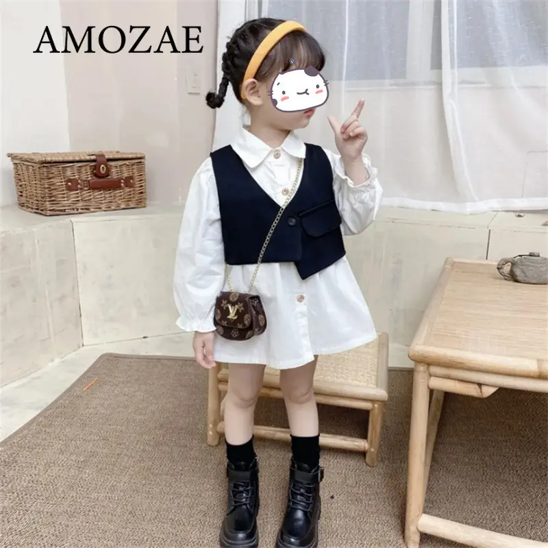 Baby Girl Clothes Suit Long Sleeve Shirt Dress+Vest Fashion Korean Children Casual Costumes Suits Autumn Toddler Girl Clothes