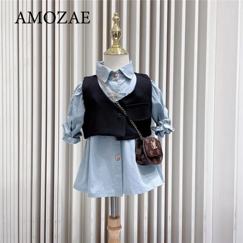 Baby Girl Clothes Suit Long Sleeve Shirt Dress+Vest Fashion Korean Children Casual Costumes Suits Autumn Toddler Girl Clothes