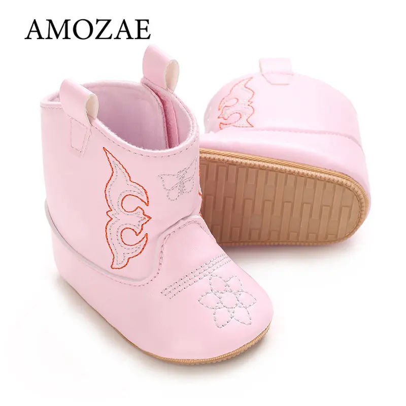New Baby Shoes Western Denim Midsole Boots Autumn and Winter Warm and Anti Slip Casual Walking Shoes