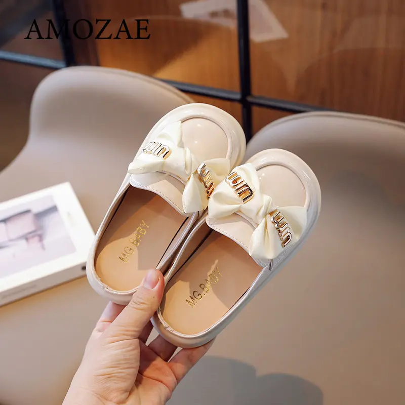 New Girls Slippers Butterfly-knot Kids Thick Flat Bottom Scandals Princess Shoes for Children Casual Leather Shoes Soft Sole