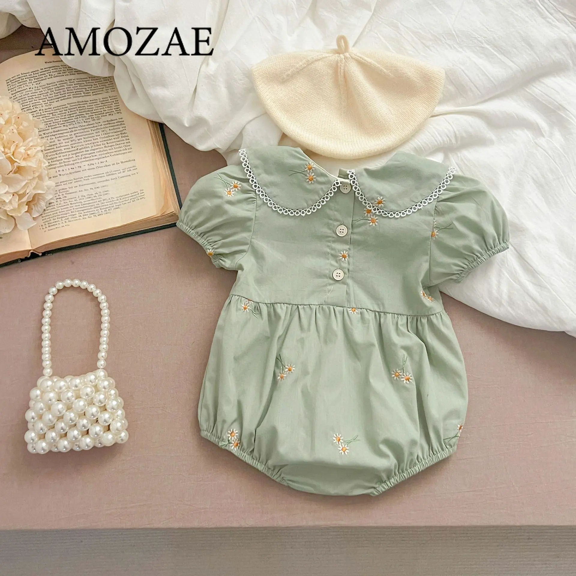 New Summer 0-24M Baby Girl Clothing Newborn Baby Girl Romper Short Sleeved Cotton Embroidery Korean Style Climbing Suit