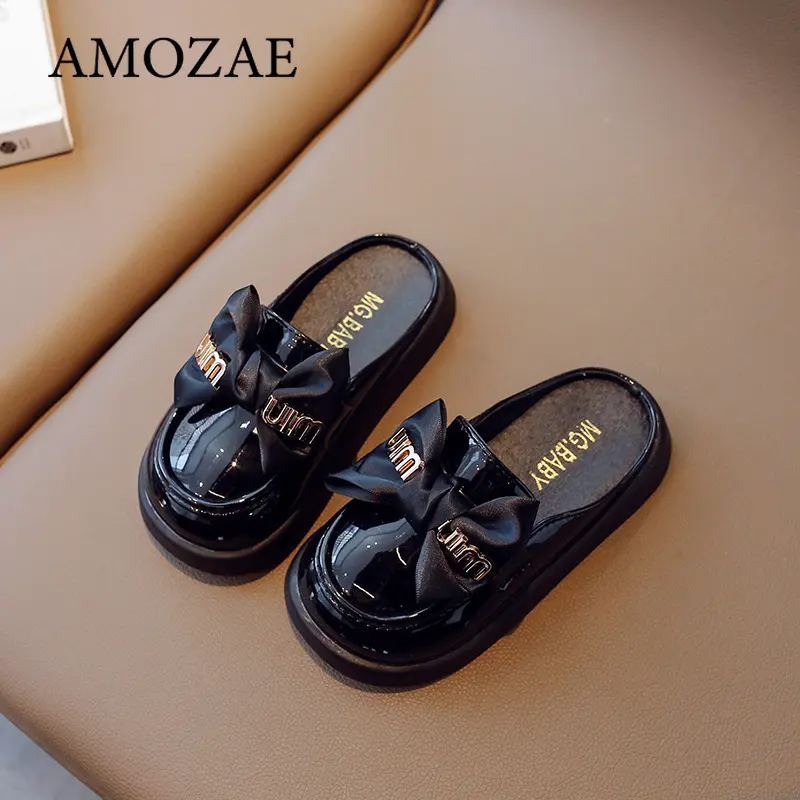 New Girls Slippers Butterfly-knot Kids Thick Flat Bottom Scandals Princess Shoes for Children Casual Leather Shoes Soft Sole