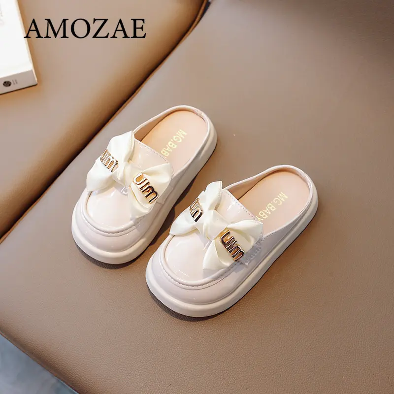 New Girls Slippers Butterfly-knot Kids Thick Flat Bottom Scandals Princess Shoes for Children Casual Leather Shoes Soft Sole