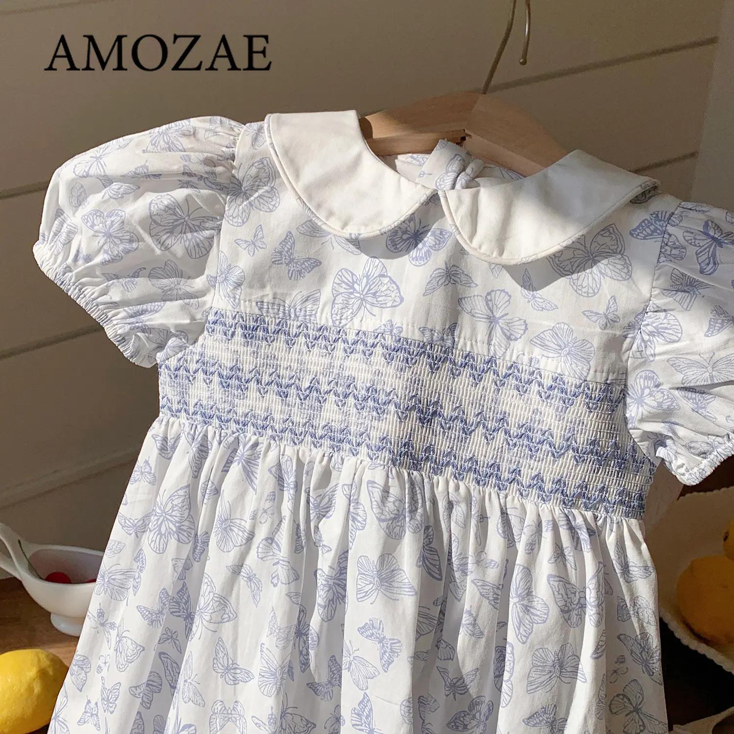 Baby Girls Princess Dresses New Summer Clothes Cotton Puff Sleeve Butterfly Print Toddlers Vacation Kids Cotton Cute Dress