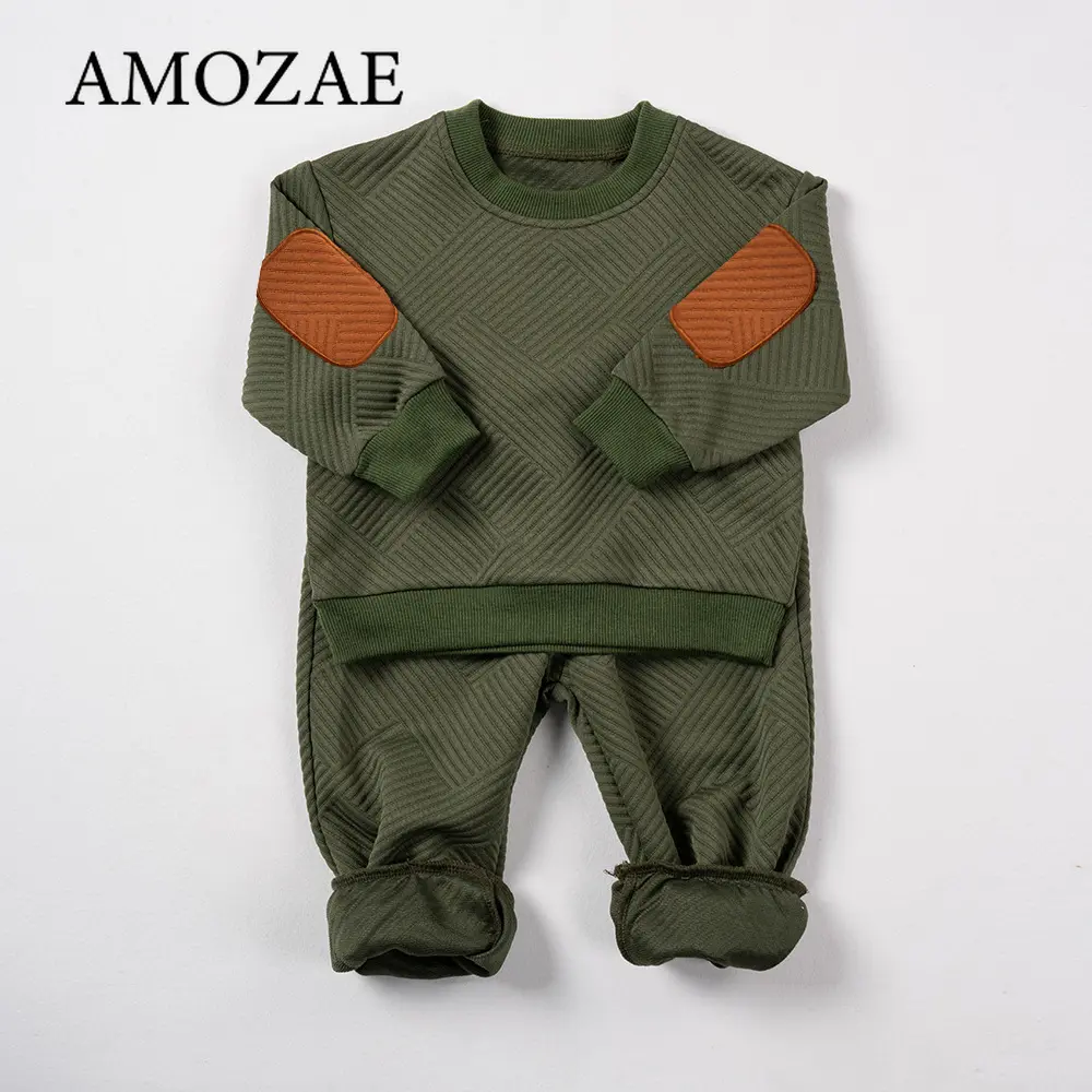 Autumn Winter Baby Toddler Boys Girls 2-Piece Set Solid Color Sweatshirt and Pants Soft Warm Casual Daily Outfit for Newborn
