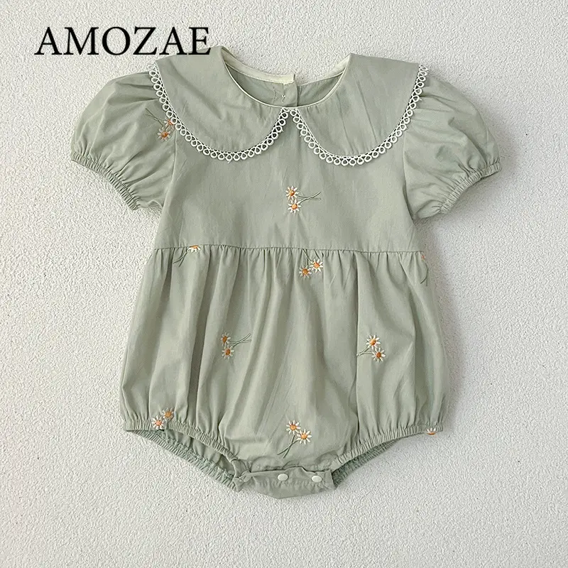 New Summer 0-24M Baby Girl Clothing Newborn Baby Girl Romper Short Sleeved Cotton Embroidery Korean Style Climbing Suit