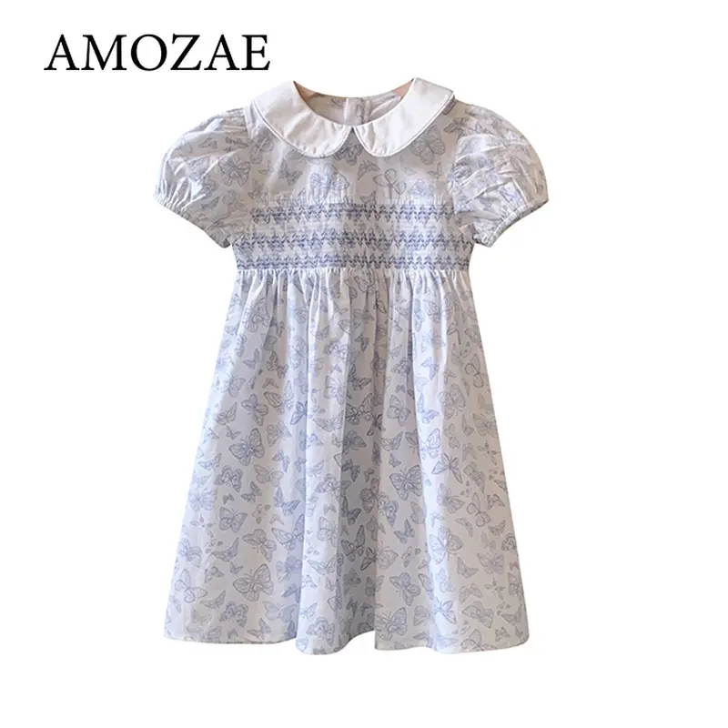 Baby Girls Princess Dresses New Summer Clothes Cotton Puff Sleeve Butterfly Print Toddlers Vacation Kids Cotton Cute Dress