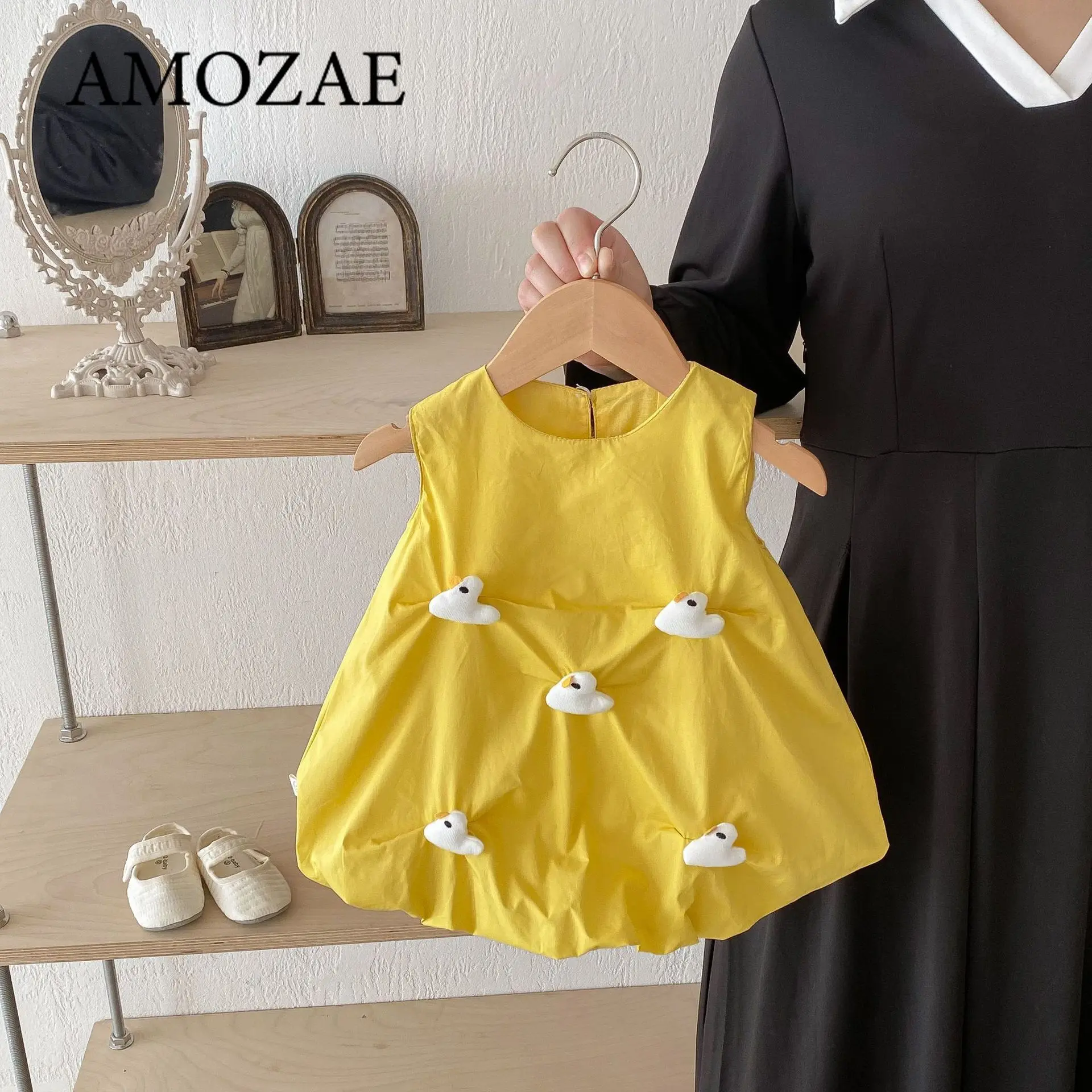 Baby Summer Clothes Kid's Girls Dresses 2-7 Y Cute Duck Mushroom Sleevess Dress Children's Outdoor Tank Top Dress