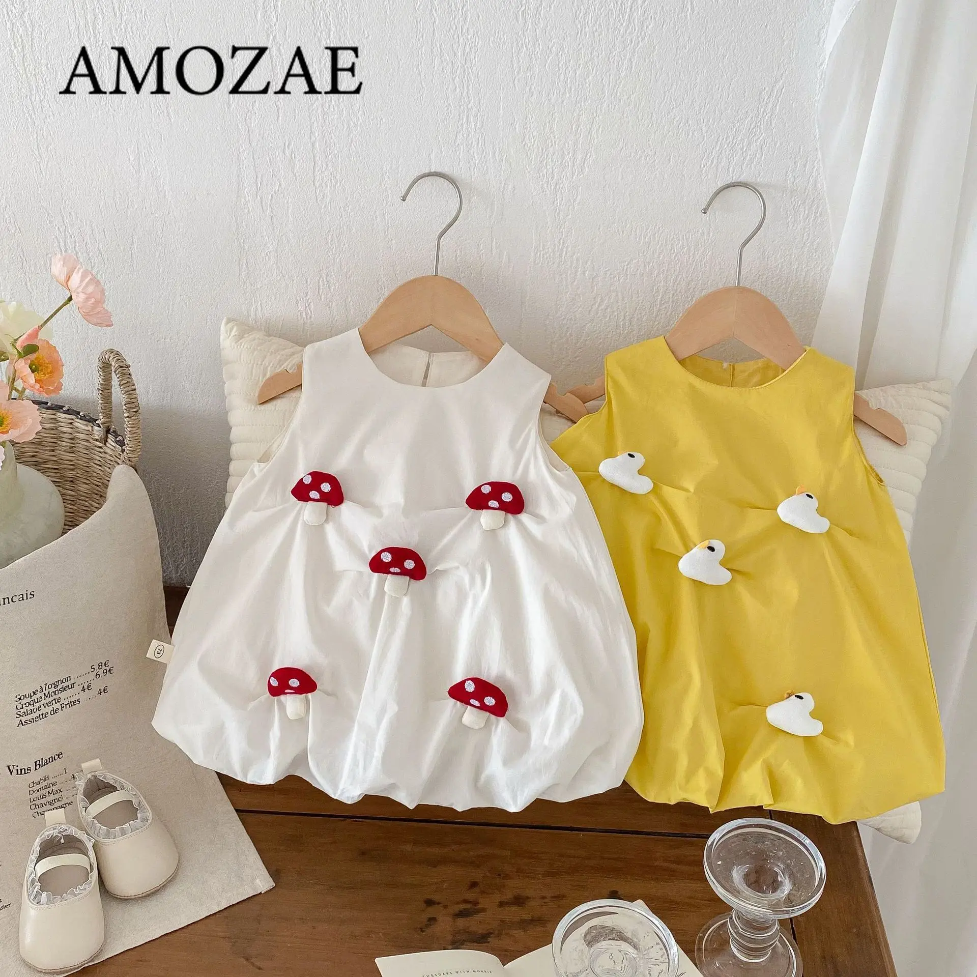 Baby Summer Clothes Kid's Girls Dresses 2-7 Y Cute Duck Mushroom Sleevess Dress Children's Outdoor Tank Top Dress
