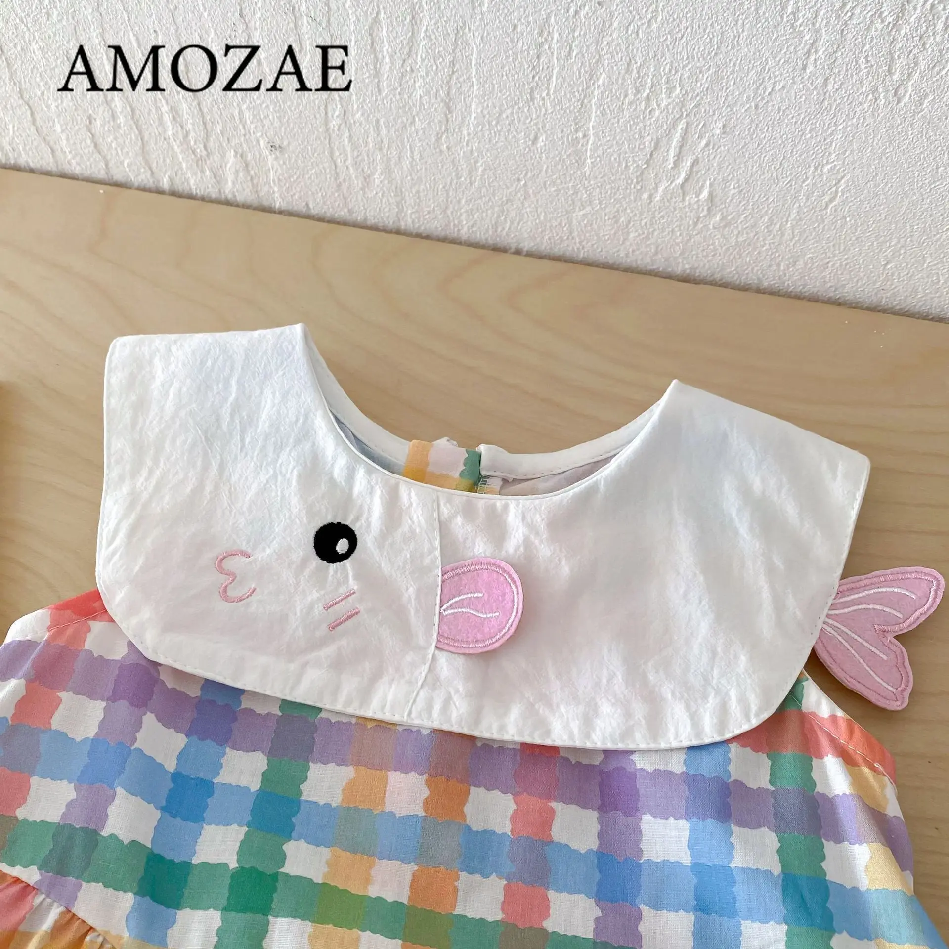 Summer New Cute Colorful Checkered Baby Girl Dress White Collar Children'S Sleeveless Clothes Dress