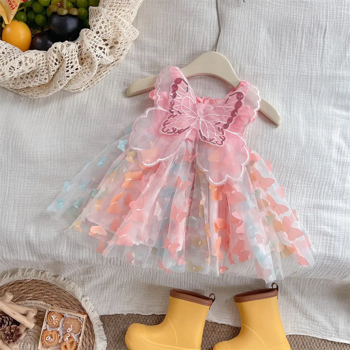 Newborn Baby Girl Love Print Sleeveless Dress Butterfly Wings Halter Puffy Summer Fashion Cute Wear for Infant Girl