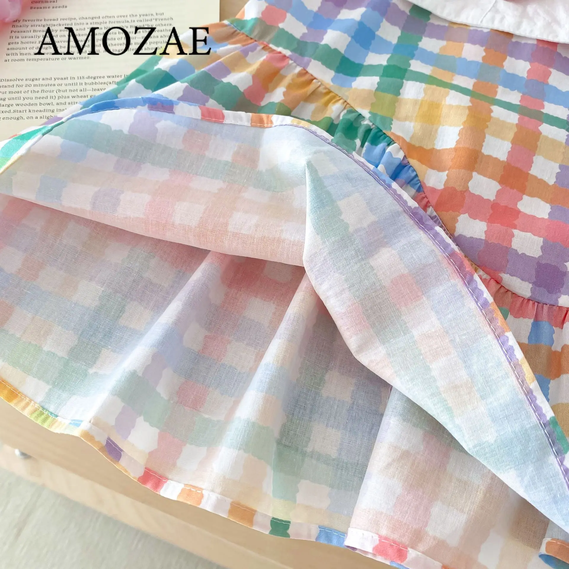 Summer New Cute Colorful Checkered Baby Girl Dress White Collar Children'S Sleeveless Clothes Dress