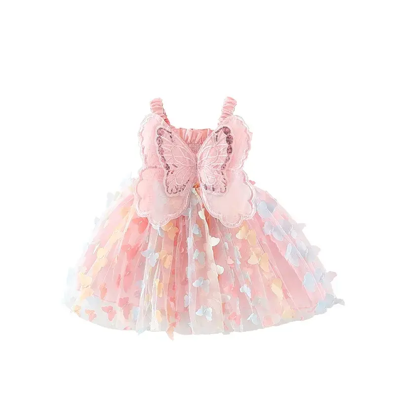 Newborn Baby Girl Love Print Sleeveless Dress Butterfly Wings Halter Puffy Summer Fashion Cute Wear for Infant Girl